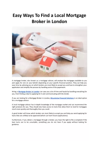 Easy Ways To Find a Local Mortgage Broker in London - Mountview Financial Solutions