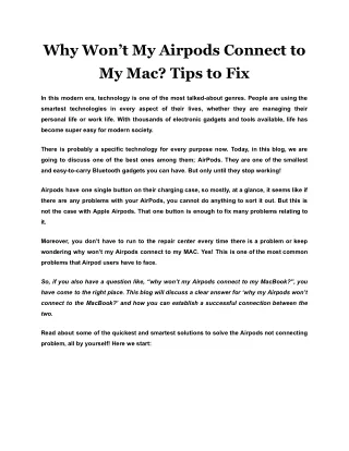 why won t my airpods connect to my mac tips to fix