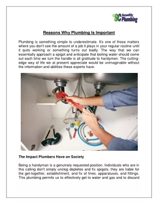 Reasons Why Plumbing Is Important