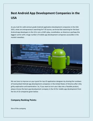 Best Android App Development Companies in the USA