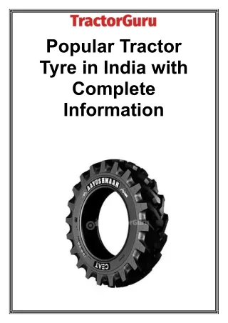 Popular Tractor Tyre In India With Complete Information