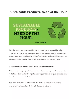 sustainable products need of the hour
