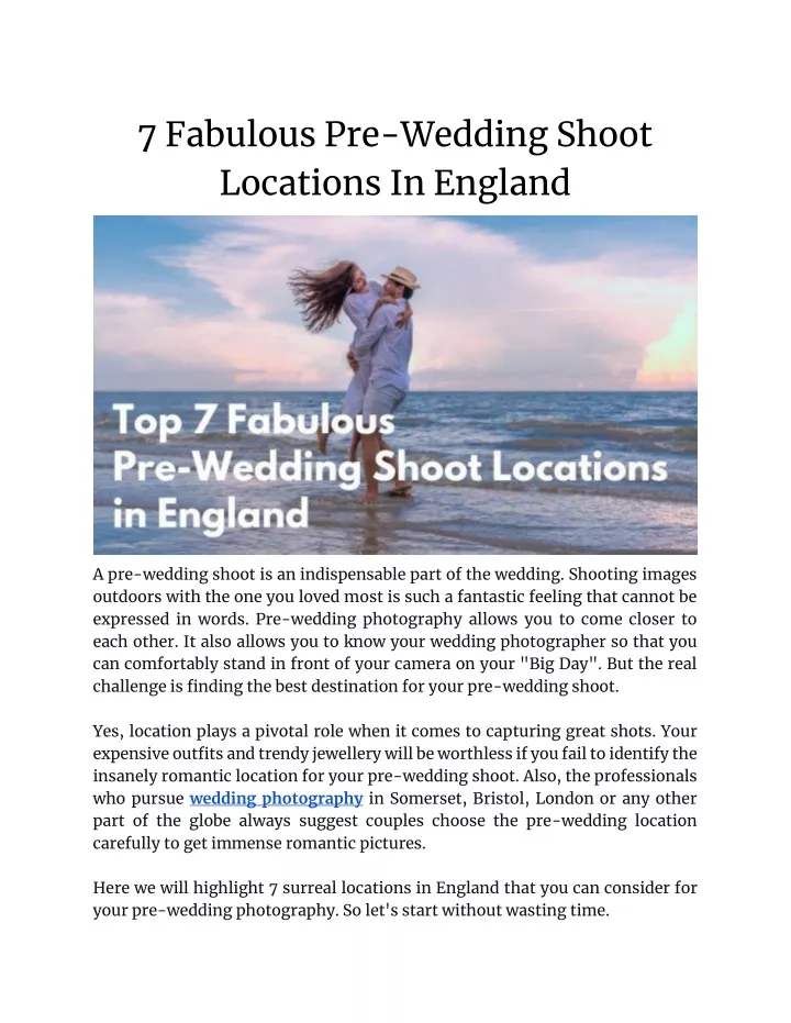 7 fabulous pre wedding shoot locations in england