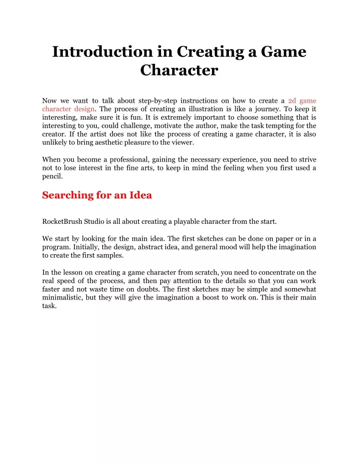 introduction in creating a game character