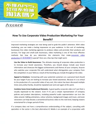 How To Use Corporate Video Production Marketing For Your Benefit