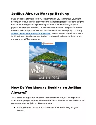 1-844-414-9223 JetBlue Airways Manage Flight Booking