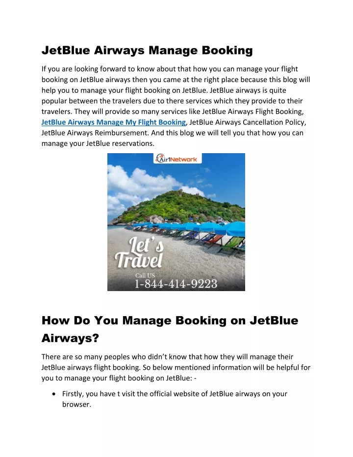 jetblue airways manage booking