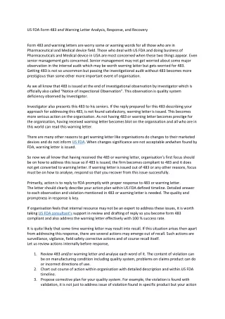 us fda form 483 and warning letter analysis
