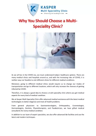 why you should choose a multi speciality clinic