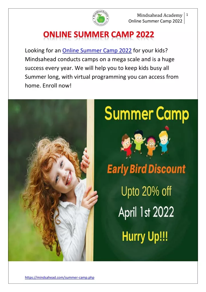 mindsahead academy online summer camp 2022