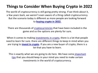 Things to Consider When Buying Crypto in 2022