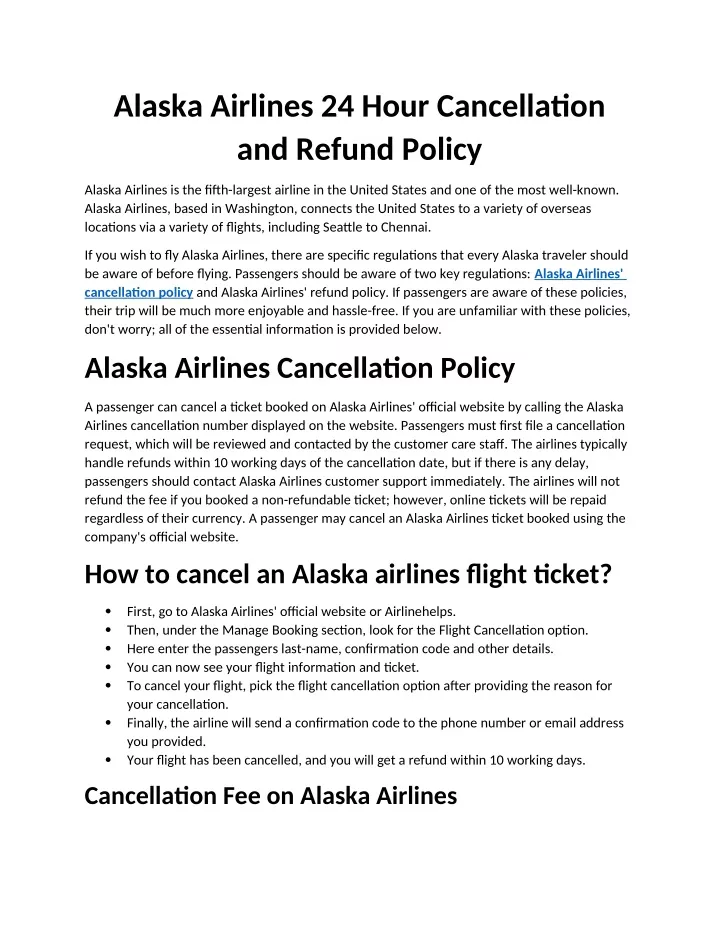alaska airlines 24 hour cancellation and refund