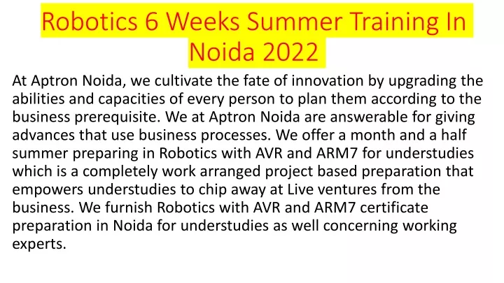 robotics 6 weeks summer training in noida 2022