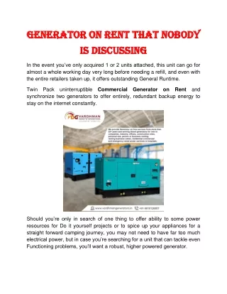 Generator on Rent That Nobody is Discussing