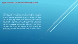 signify presents the best uvc sanitization help