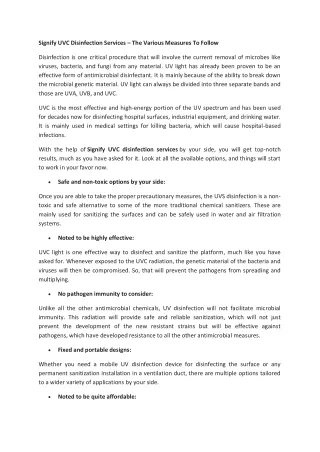 signify uvc disinfection services the various