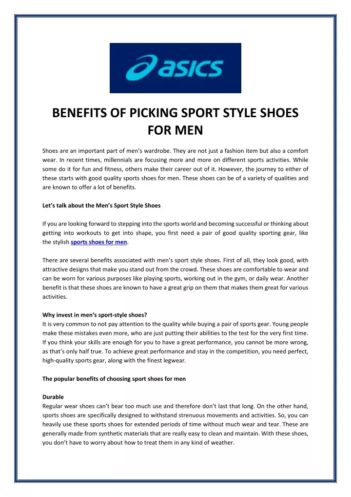 benefits of picking sport style shoes for men