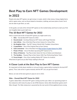 Best Play to Earn NFT Games in 2022