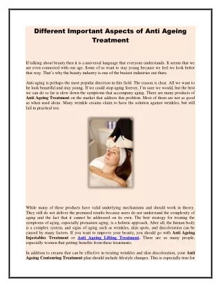 Different Important Aspects of Anti Ageing Treatment