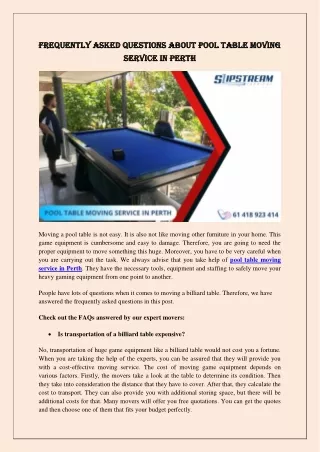 Frequently asked questions about pool table moving service in Perth