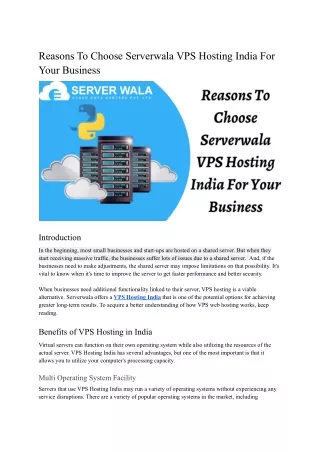 reasons to choose serverwala vps hosting india