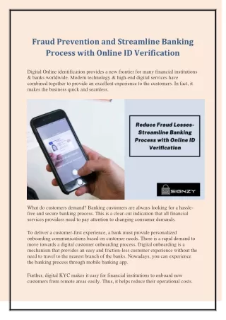 Fraud Prevention and Streamline Banking Process with Online ID Verification