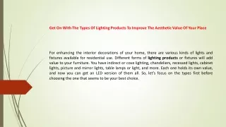 get on with the types of lighting products
