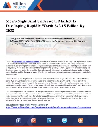 Men’s Night And Underwear Market Is Developing Rapidly Worth $42.15 Billion By 2028