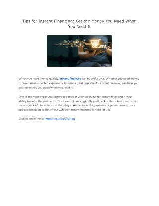 tips for instant financing get the money you need