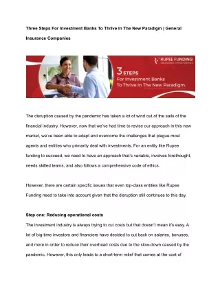 Three Steps For Investment Banks To Thrive In The New Paradigm _ General Insurance Companies