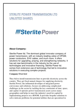 STERLITE POWER TRANSMISSION LTD UNLISTED SHARES
