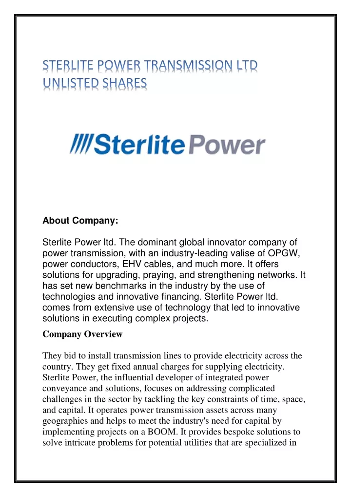 about company sterlite power ltd the dominant
