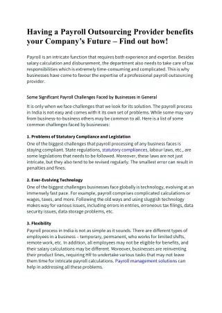 having a payroll outsourcing provider benefits