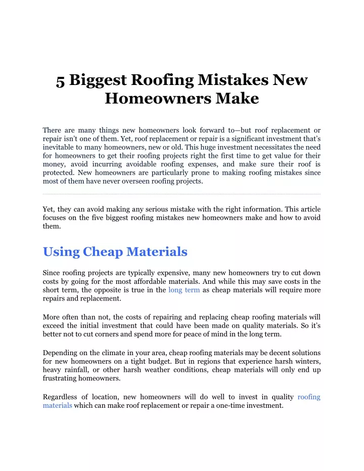 5 biggest roofing mistakes new homeowners make