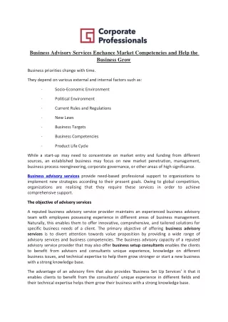 business advisory services enchance market