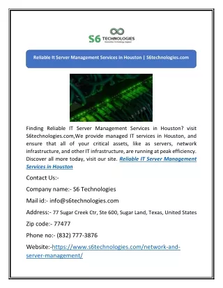Reliable It Server Management Services in Houston | S6technologies.com