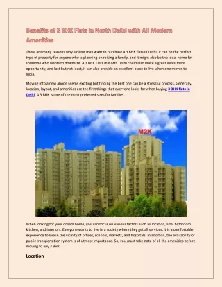 Benefits of 3 BHK Flats in North Delhi with All Modern Amenities