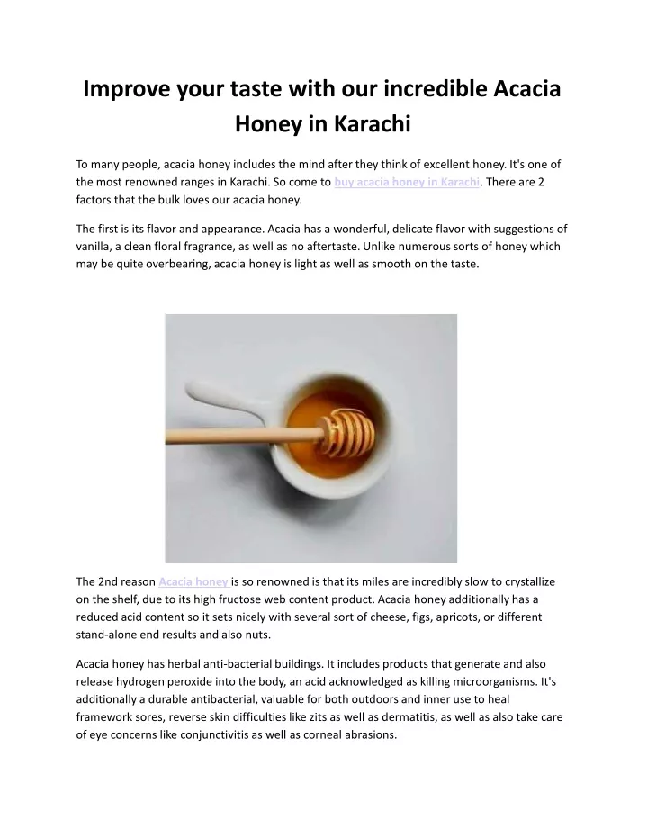 improve your taste with our incredible acacia honey in karachi