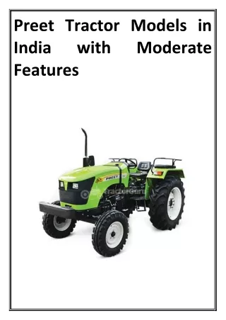 Preet Tractor Models in India with Moderate Features