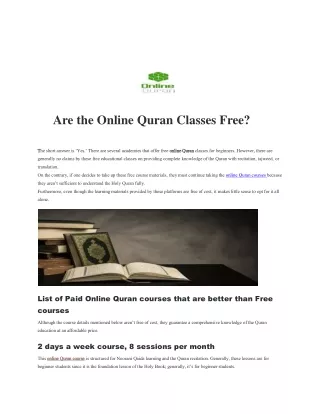 Are the Online Quran Classes Free?