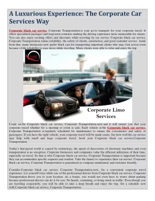 A Luxurious Experience- The Corporate Car Services Way
