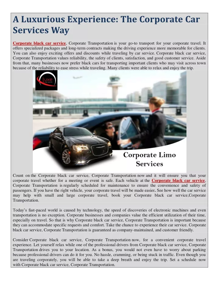 a luxurious experience the corporate car services