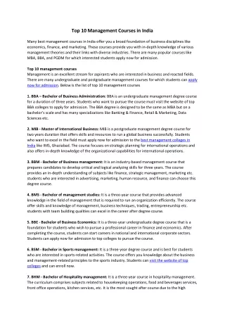 Top Management Courses in India for Admission