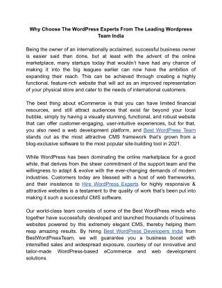 Why Choose The WordPress Experts From The Leading Wordpress Team India