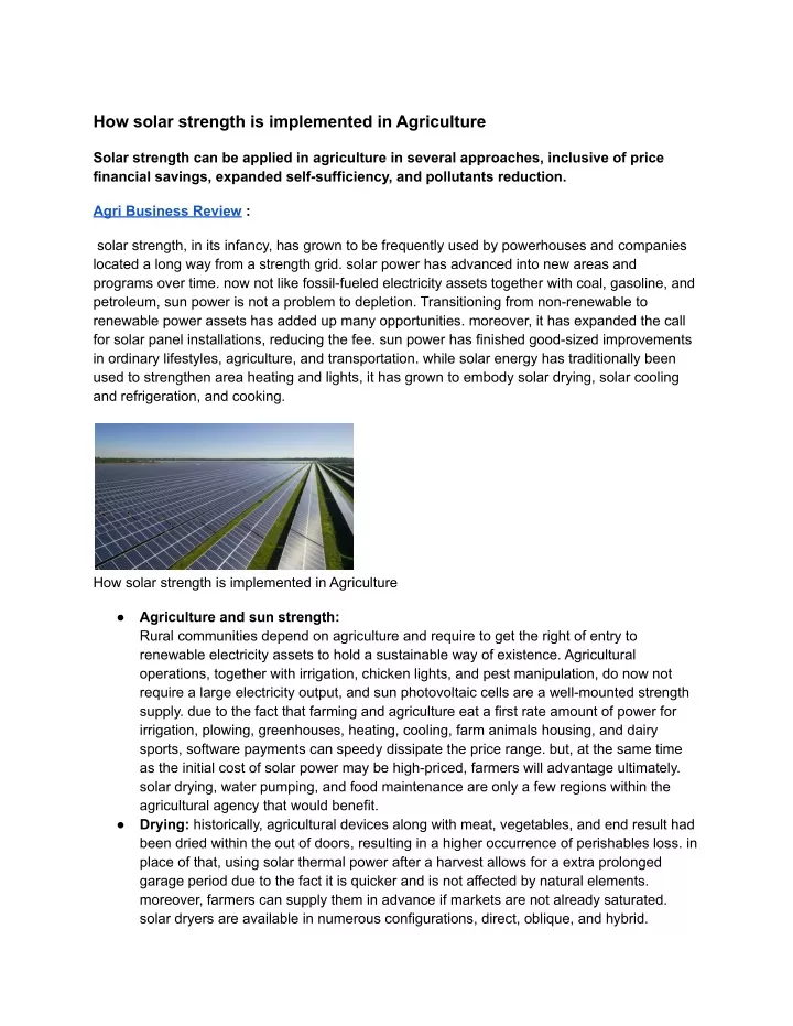 how solar strength is implemented in agriculture