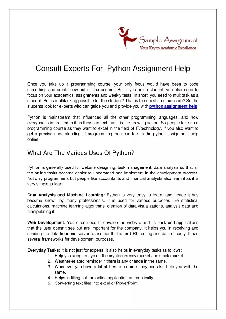 consult experts for python assignment help