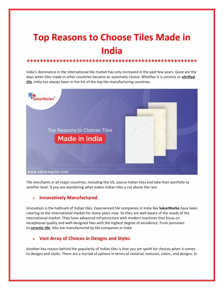 top reasons to choose tiles made in india