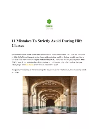 11 Mistakes To Strictly Avoid During Hifz Classes
