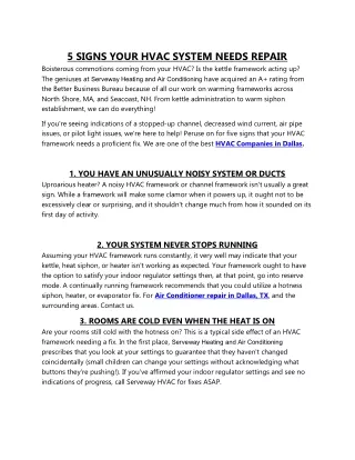5 SIGNS YOUR HVAC SYSTEM NEEDS REPAIR--PDF