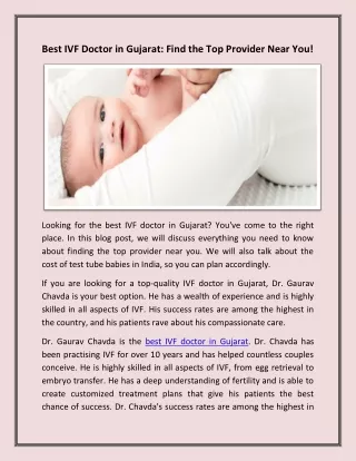 Best IVF Doctor in Gujarat-Find the Top Provider Near You